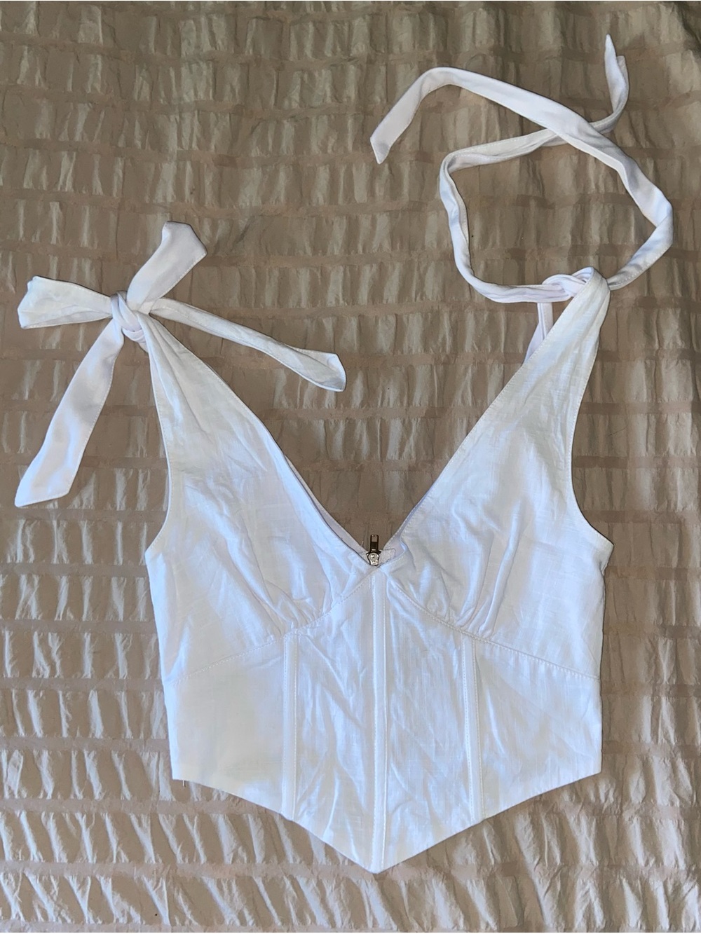 White Tie-Strap V-Neck Bustier Top